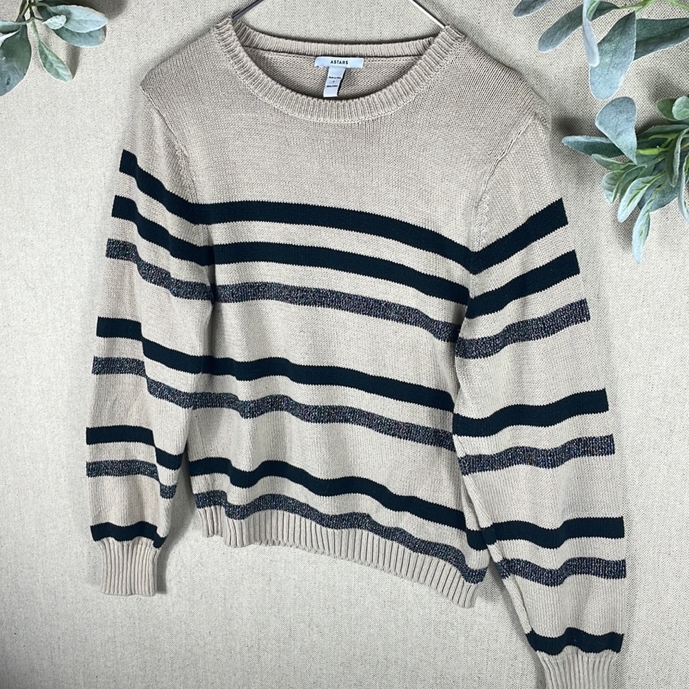 Astars > Tan Striped Crew Neck Sweater Small - Picture 4 of 5